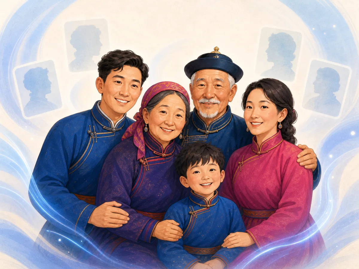 A completed composite family portrait